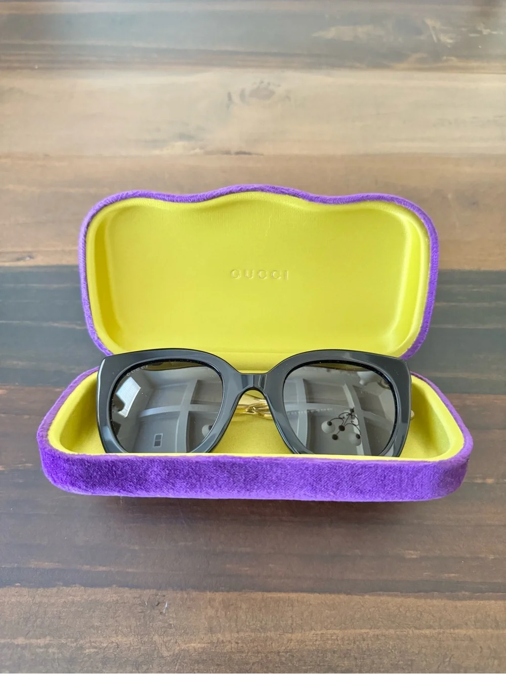 Gucci Black Sunglasses with Gold Temples